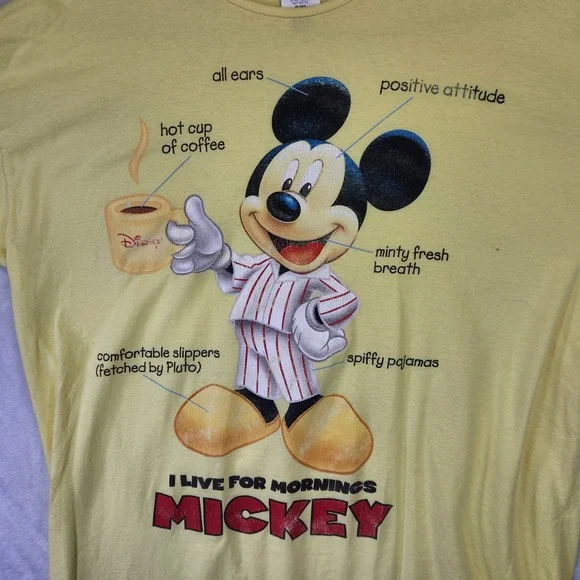 Disney Mickey Mouse I Live For Mornings Yellow Sleep Shirt One Size AB1940 - Picture 2 of 7